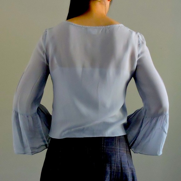Babaton Light Blue Blouse with Bell Sleeves, Size XXS - Picture 4 of 9